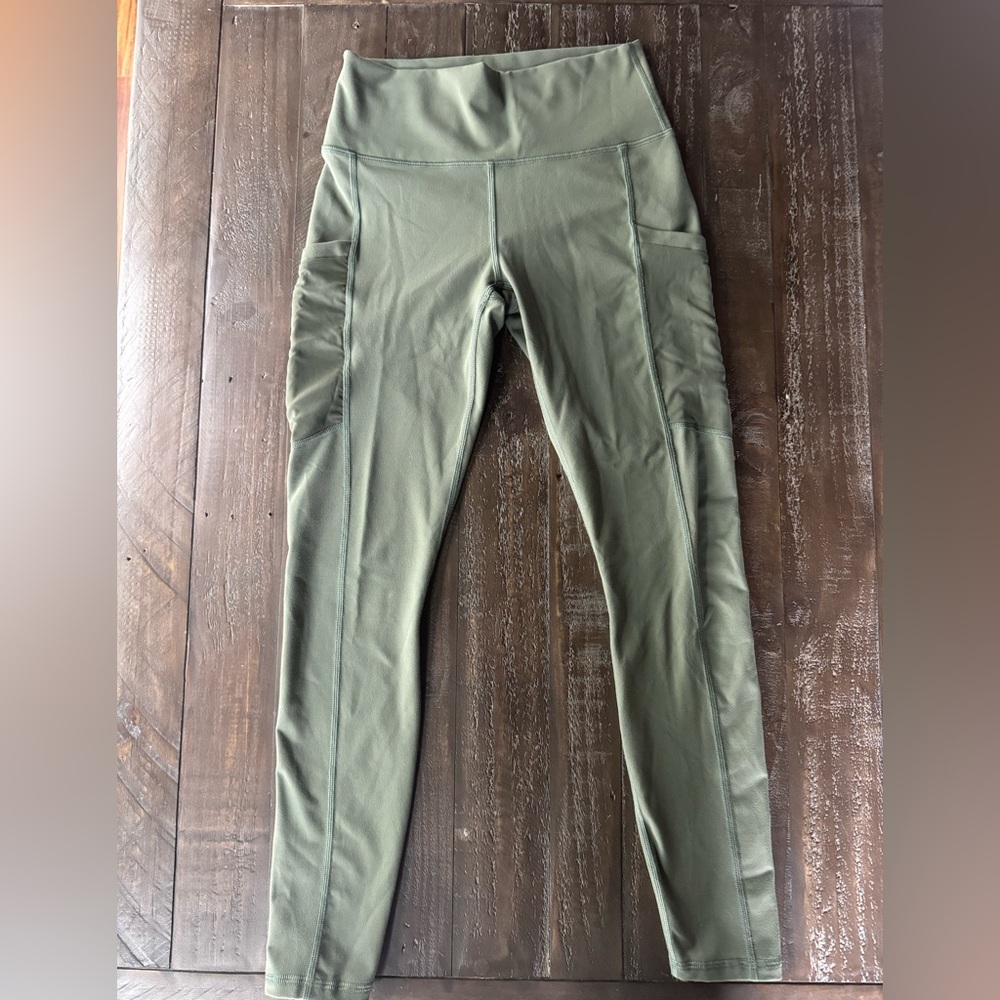 Fabletics Olive Green High-Waist Leggings with Side Pockets